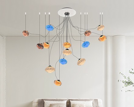MD-8106 15L Large Staircase Pendants Light Bubbled Glass Multi- Colour, Shape and Size