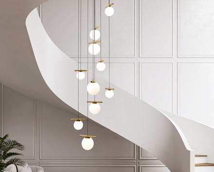 MD-8154 10L Large Staircase Pendant Lights Round Shape and White Glass
